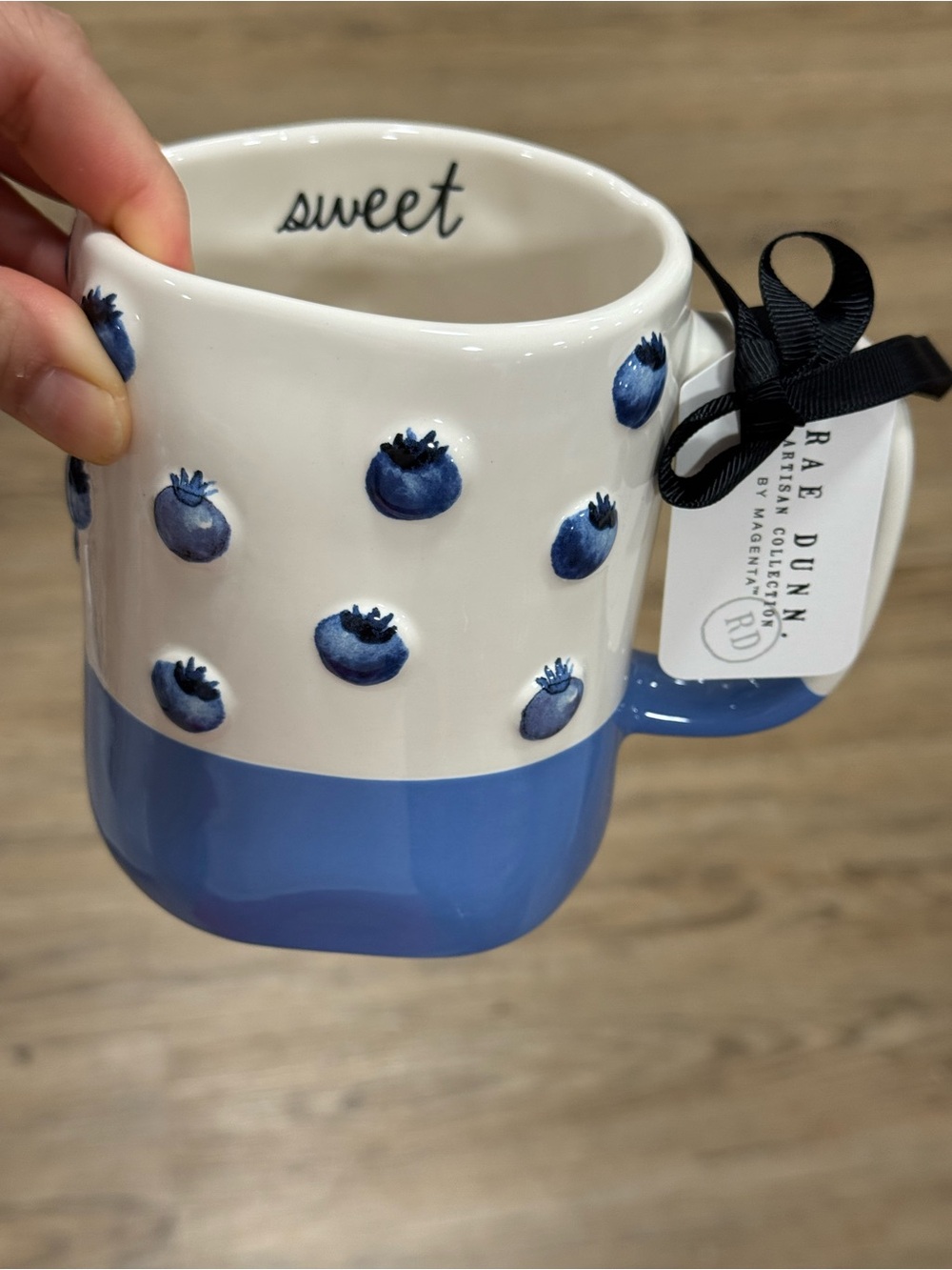 Rae Dunn "sweet" Blueberry Ceramic Mug - Blue & White